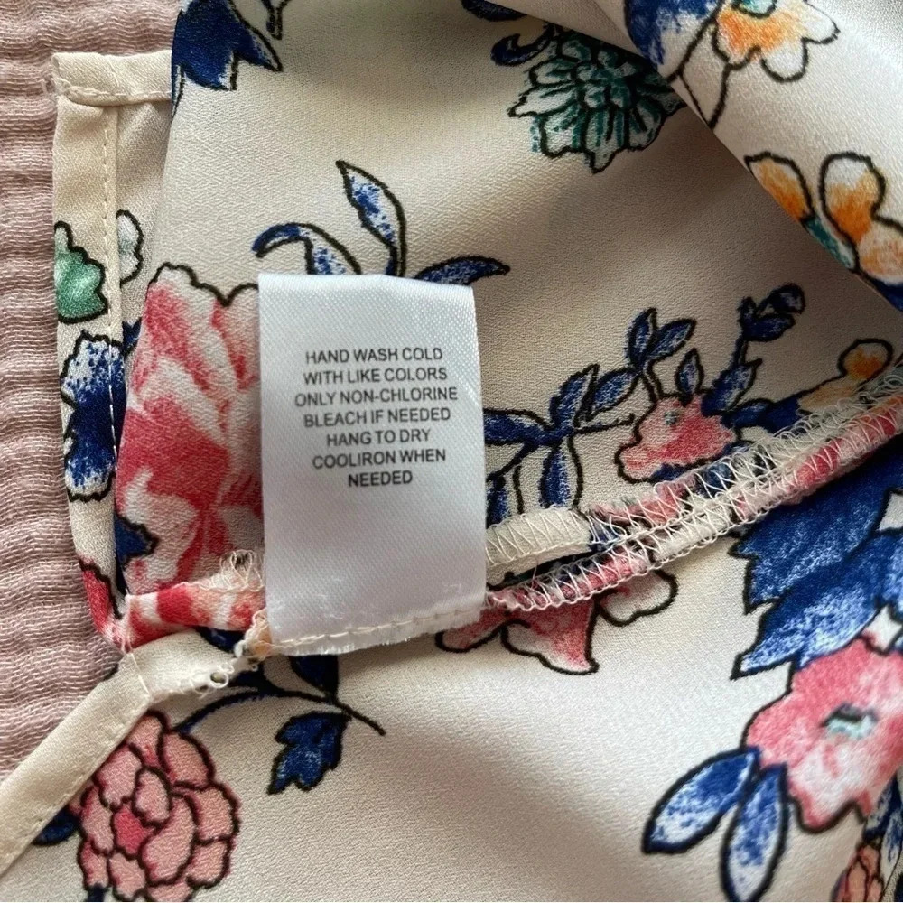 Daniel Rainn Cream Floral Sleeveless Blouse Women’s Petite Medium - Picture 7 of 8